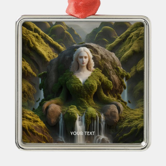 Fantasy Cute Woman Moss Waterfall Metal Tree Decoration (Front)
