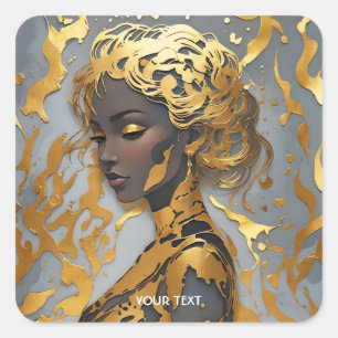 Fantasy Cute Woman Silhouette Foil Square Sticker