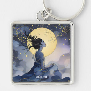 Fantasy Cute  Woman Trees Moon Key Ring
