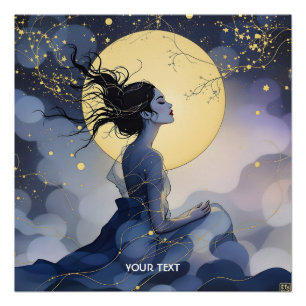 Fantasy Cute Woman Trees Moon Poster