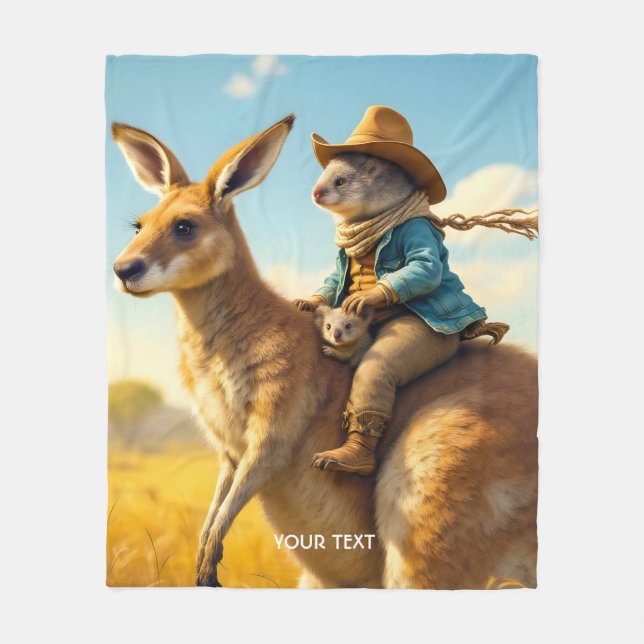 Fantasy Cute Wombat Kangaroo Koala Fleece Blanket (Front)