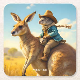 Fantasy Cute Wombat Kangaroo Koala Square Paper Coaster