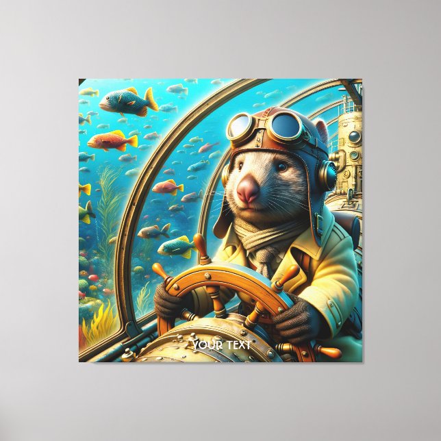 Fantasy Cute Wombat Pilot Underwater Canvas Print (Front)