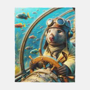 Fantasy Cute Wombat Pilot Underwater Fleece Blanket