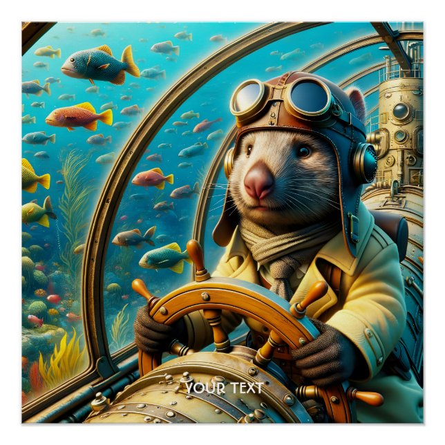Fantasy Cute Wombat Pilot Underwater Poster (Front)