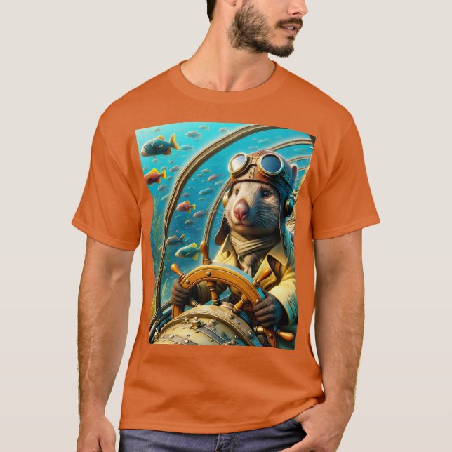 Fantasy Cute Wombat Pilot Underwater T-Shirt (Front)