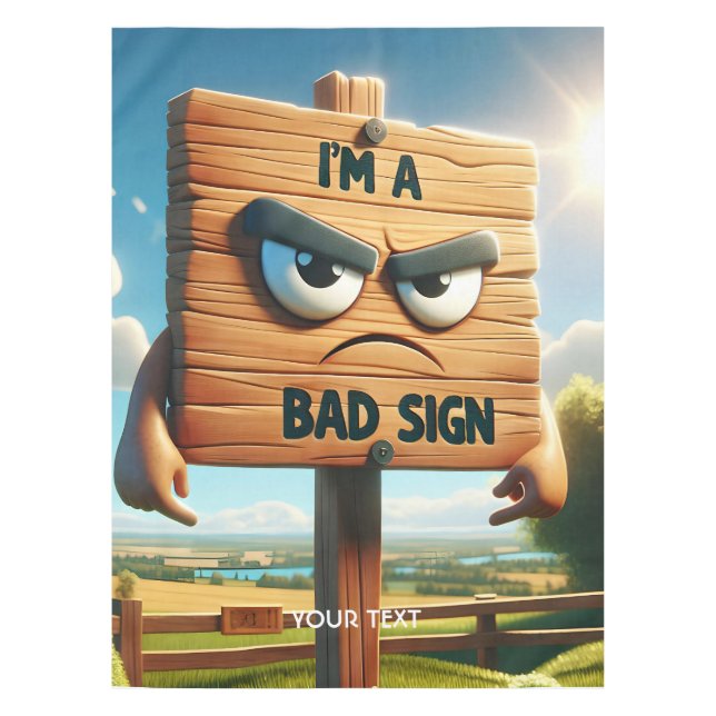 Fantasy Cute Wooden Bad Sign Tablecloth (Front)