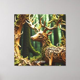 Fantasy Cute Wooden Carving Deer Canvas Print