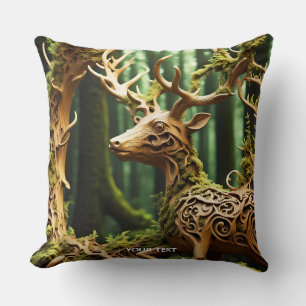 Fantasy Cute Wooden Carving Deer Cushion