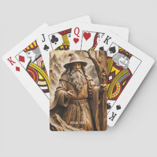 Fantasy Cute Wooden Carving Wizard Playing Cards