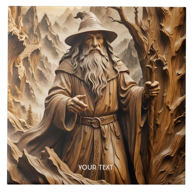 Fantasy Cute Wooden Carving Wizard Tile (Front)