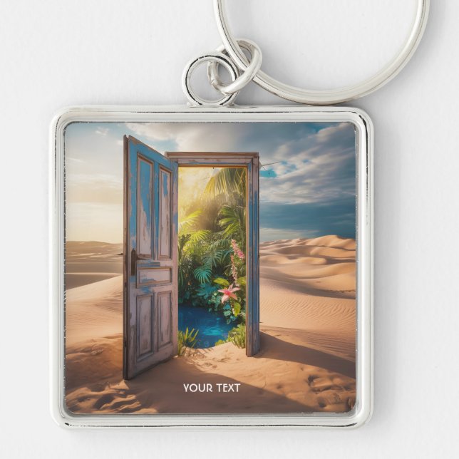 Fantasy Cute Wooden Door Desert Key Ring (Front)