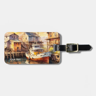 Fantasy Cute Wooden Fishing Trawler Luggage Tag