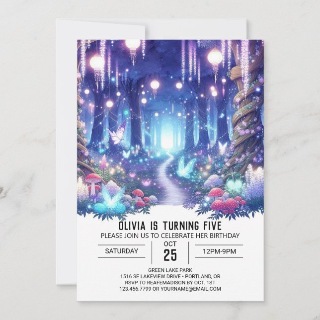Fantasy Cute Woodland Digital Birthday Invitation (Front)
