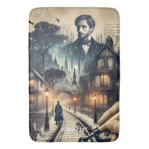 Fantasy Cute Writer Paris Streets Bath Mat