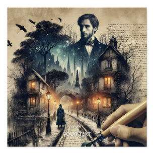 Fantasy Cute Writer Paris Streets Poster