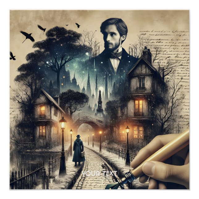 Fantasy Cute Writer Paris Streets Poster (Front)
