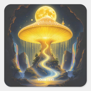 Fantasy Cute Yellow Ancient Mushroom Square Sticker