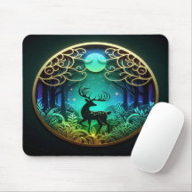 Fantasy Deer in Enchanted Forest Mousepad