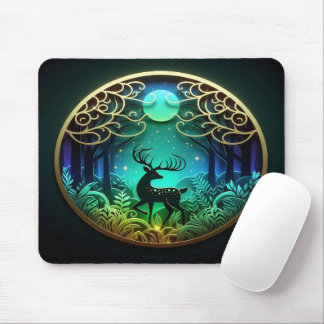 Fantasy Deer in Enchanted Forest Mousepad