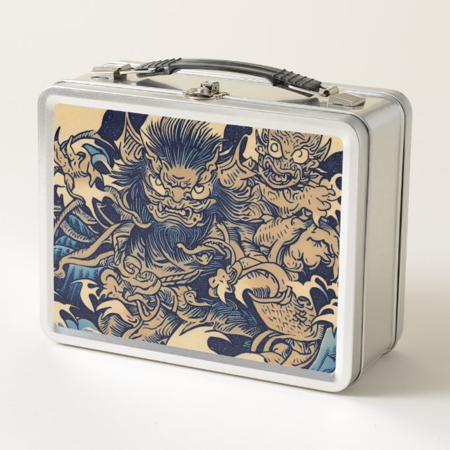 Fantasy Demons - Japanese Woodcut Style (2) Metal Lunch Box (Front)
