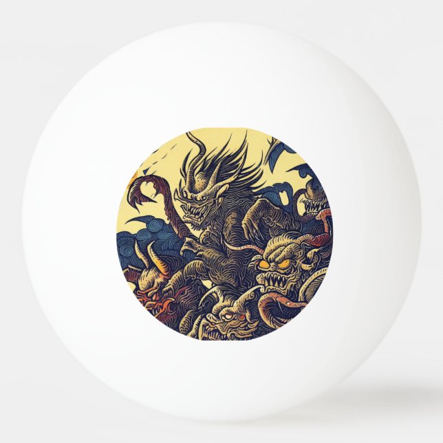 Fantasy Demons - Japanese Woodcut Style (4) Ping Pong Ball (Front)