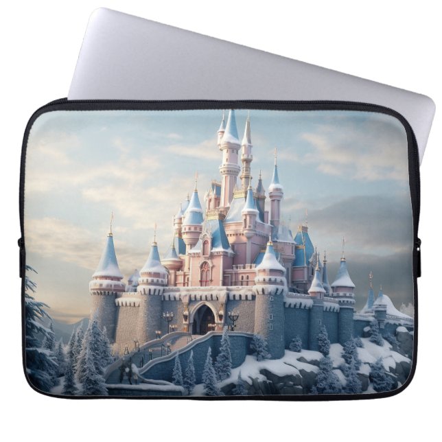 Fantasy digital castle in the mountains  laptop sleeve (Front)
