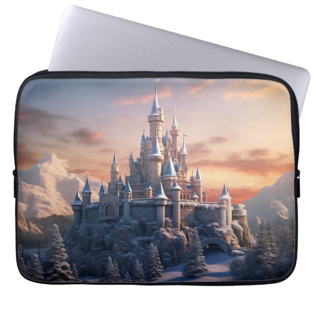 Fantasy digital castle in the mountains  laptop sleeve (Front)