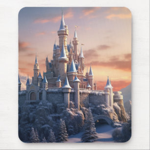 Fantasy digital castle in the mountains mouse mat