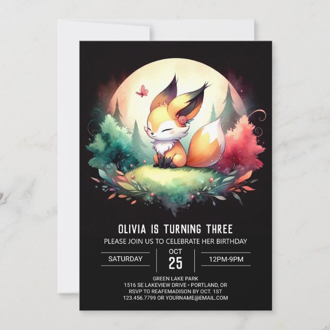  Fantasy Digital Fox Birthday Invitation (Front)