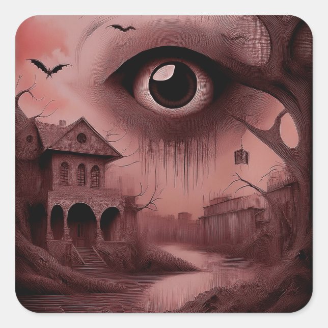 Fantasy: Dilapidated House With Giant Eyeball  Square Sticker (Front)