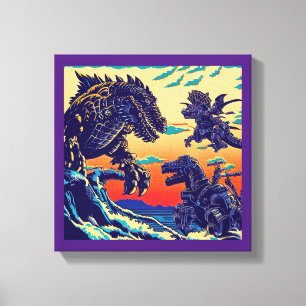 Fantasy Dinosaur Robots Anime - Woodcut 1 Canvas Print