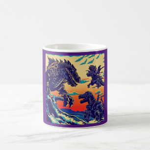 Fantasy Dinosaur Robots Anime - Woodcut 1 Coffee Mug