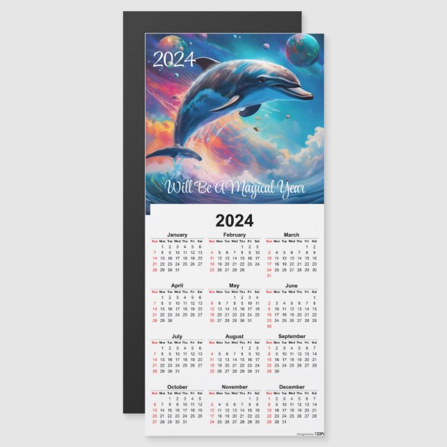 Fantasy Dolphin Magnetic Calendar Card (Front/Back)