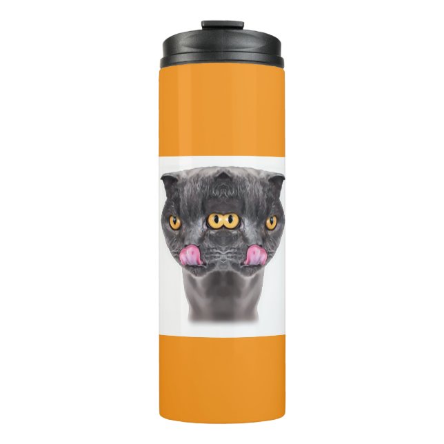 Fantasy Double Headed Mutant Black Cat Thermal Tumbler (Front)