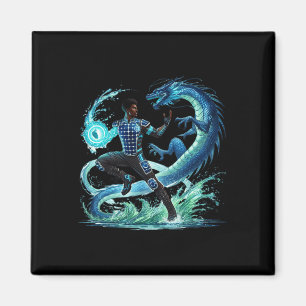 Fantasy Dragon African American Black Man Superher Magnet