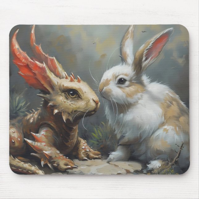 Fantasy Dragon and Rabbit Mouse Mat (Front)