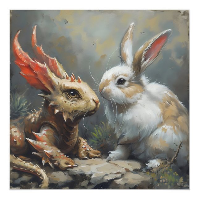 Fantasy Dragon and Rabbit Photo Print (Front)