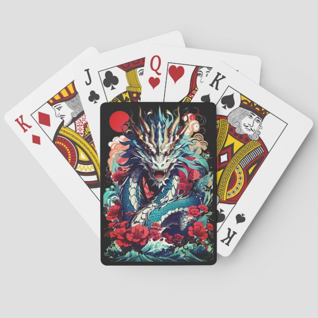 Fantasy Dragon And Red Roses Playing Cards (Back)