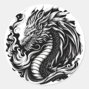 Fantasy Dragon Black/White Classic Round Sticker