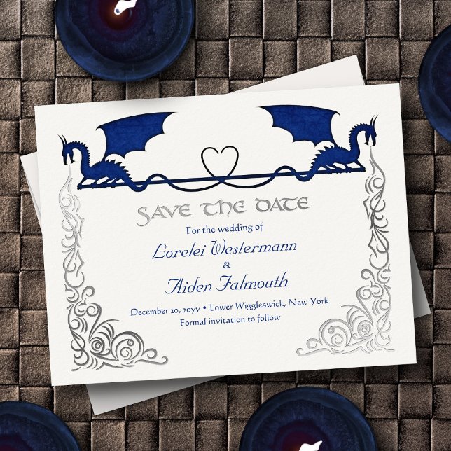 Fantasy Dragon Blue Wedding Save the Date Card (Creator Uploaded)