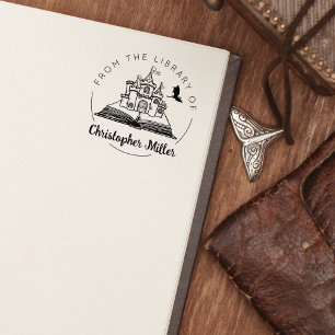 Fantasy Dragon Castle From the Library Of, Book Rubber Stamp