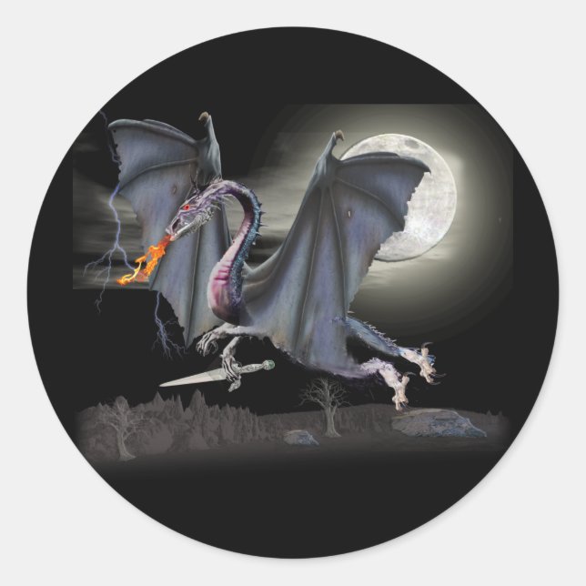 Fantasy dragon classic round sticker (Front)