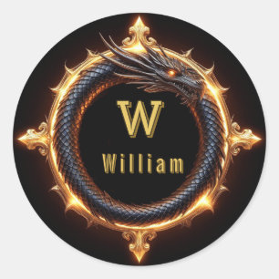 ✨ Fantasy Dragon Custom Name Ring Classic Round Sticker