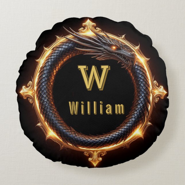 ✨ Fantasy Dragon Custom Name Ring Round Cushion (Front)