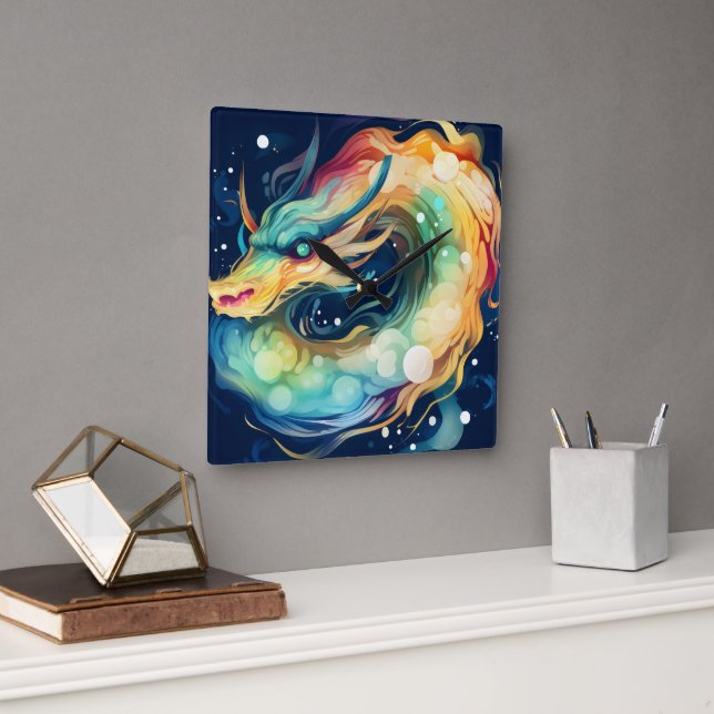 Fantasy Dragon Dream Animal 14 Square Wall Clock (Office)