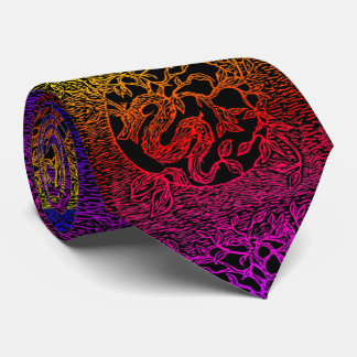 Fantasy Dragon in Colourful Rainbow Hues on Black Tie