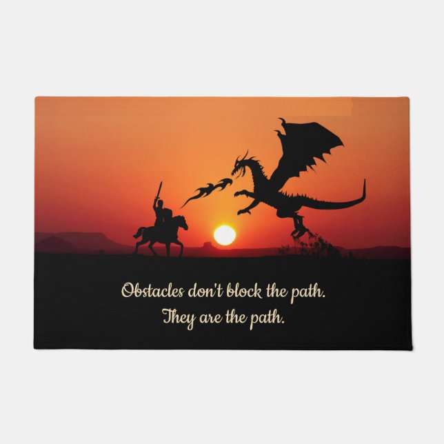 Fantasy Dragon  Knight Inspirational Motivational  Doormat (Front)