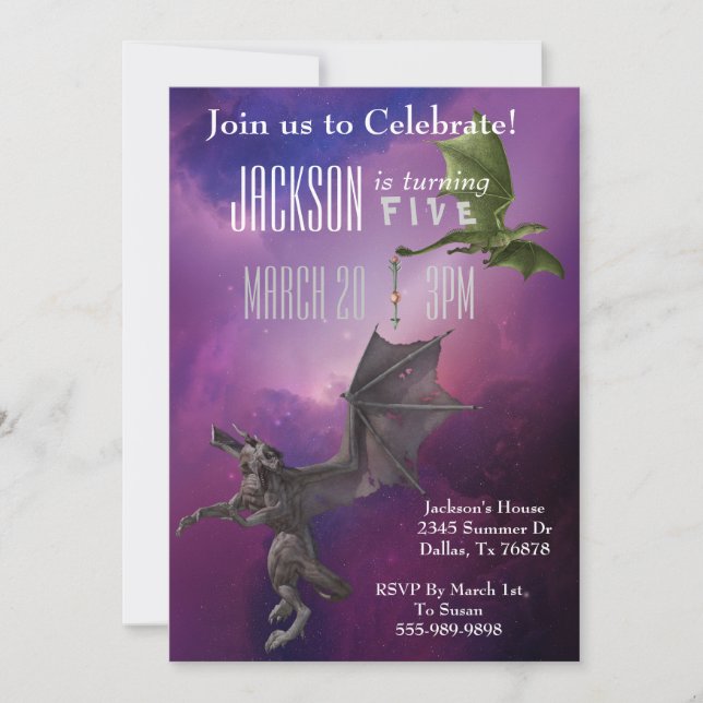 Fantasy Dragon Magic Space Galaxy Birthday Party Invitation (Front)