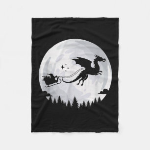 Fantasy Dragon Moon Sleigh, Santa Pulled By Dragon Fleece Blanket